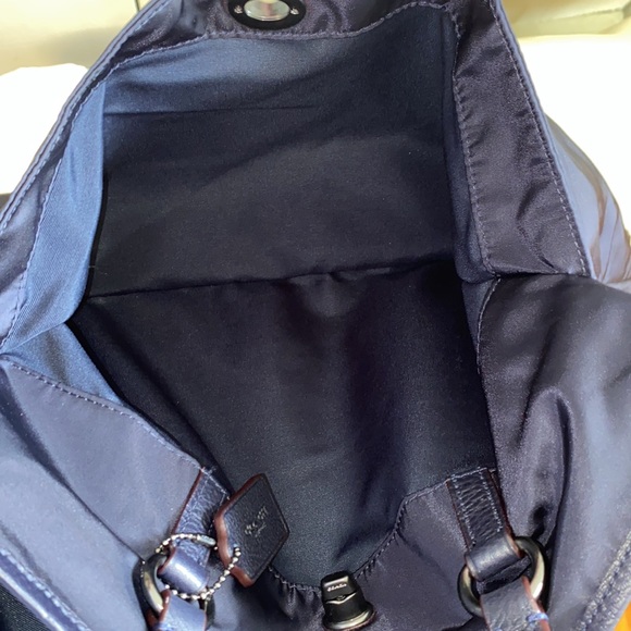 Coach Nylon & Leather Large Tote In Midnight Blue - Picture 16 of 17